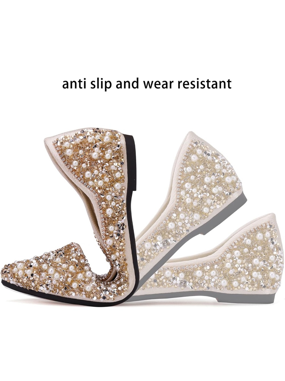 Embellished Pearl Pointed Toe Flat - Champagne - Picture 3 of 14